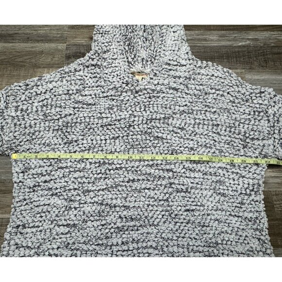 Cozy Womens Hooded Sweater Size Large Gray White Textured Knit Pullover Relaxed - Picture 9 of 14